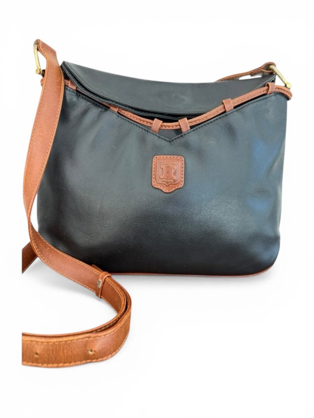 Vintage Céline Paris Black Leather Half-Moon Style Crossbody Bag